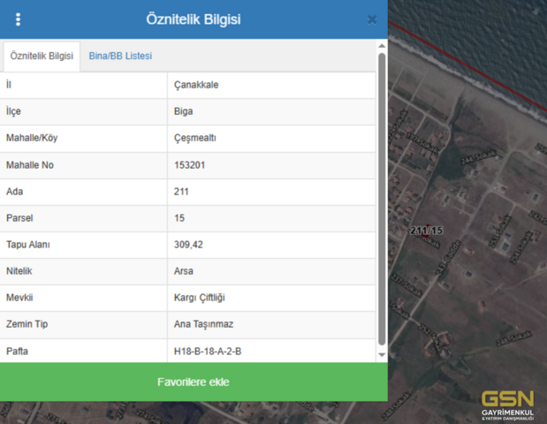 10-ÇANAKKALE BİGA ÇEŞMEALTI MEVKİİNDE DENİZE 500 M. MESAFEDE VİLLA İMARLI ARSA